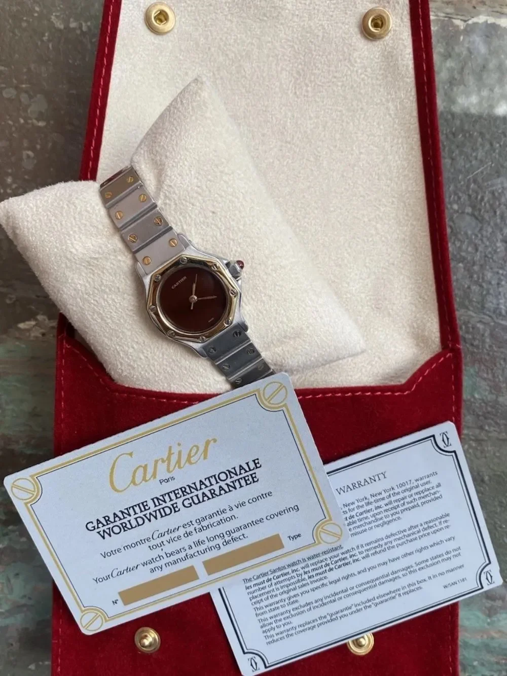 Cartier Santos Octagon Burgundy 18k SS SM 24mm automatic